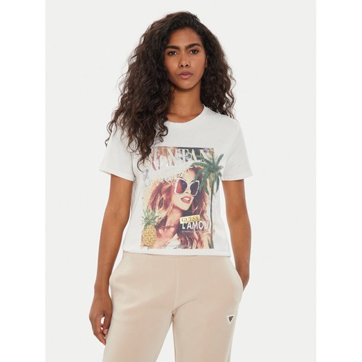 Guess T-Shirt W4YI46 K9RM1 Écru Regular Fit ze sklepu MODIVO w kategorii Bluzki damskie - zdjęcie 182678450