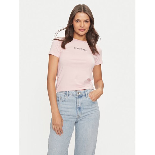 Guess Jeans T-Shirt W4YI01 J1314 Różowy Slim Fit ze sklepu MODIVO w kategorii Bluzki damskie - zdjęcie 182678454