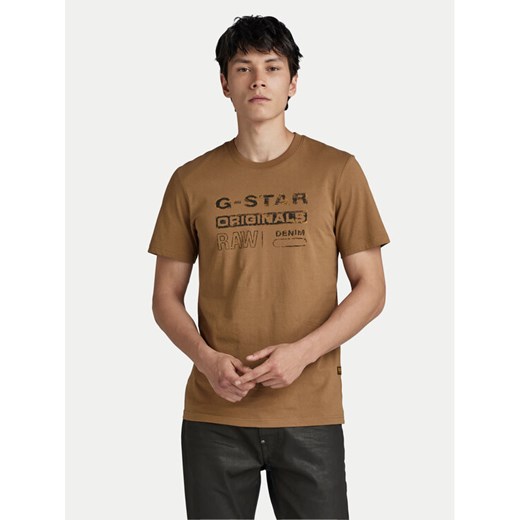 G-Star Raw T-Shirt Distressed D24420-336-7172 Brązowy Slim Fit ze sklepu MODIVO w kategorii T-shirty męskie - zdjęcie 182678903