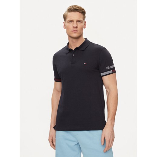 Tommy Hilfiger Polo Flag MW0MW34780 Granatowy Slim Fit ze sklepu MODIVO w kategorii T-shirty męskie - zdjęcie 182679003