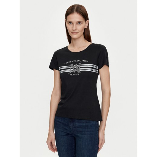 Morgan T-Shirt 241-DONNA Czarny Regular Fit ze sklepu MODIVO w kategorii Bluzki damskie - zdjęcie 182679610