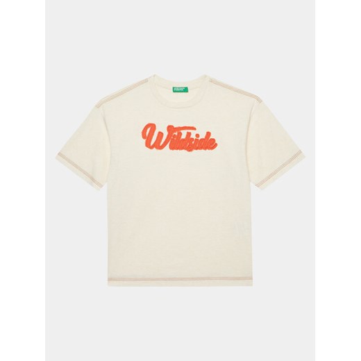 United Colors Of Benetton T-Shirt 3GDXC10HG Écru Oversize ze sklepu MODIVO w kategorii Bluzki dziewczęce - zdjęcie 182679990