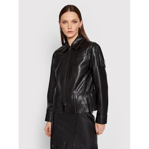 KARL LAGERFELD Kurtka z imitacji skóry Fringe 220W1405 Czarny Regular Fit ze sklepu MODIVO w kategorii Kurtki damskie - zdjęcie 182680003