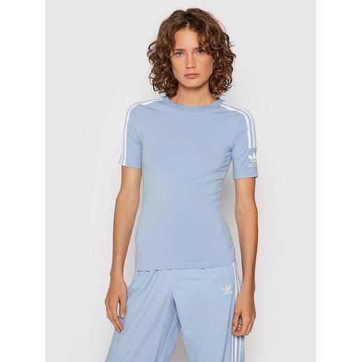 adidas T-Shirt H33545 Błękitny Tight Fit ze sklepu MODIVO w kategorii Bluzki damskie - zdjęcie 182681902