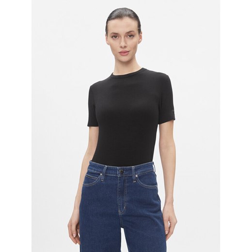 Calvin Klein T-Shirt Modal Rib Ss Tee K20K206404 Czarny Slim Fit ze sklepu MODIVO w kategorii Bluzki damskie - zdjęcie 182682144
