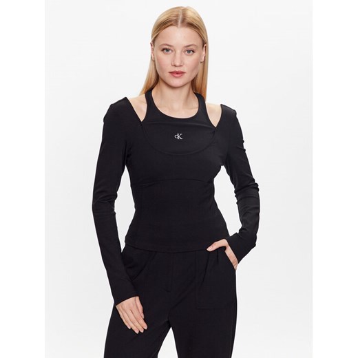 Calvin Klein Jeans Bluzka J20J221416 Czarny Slim Fit ze sklepu MODIVO w kategorii Bluzki damskie - zdjęcie 182682823
