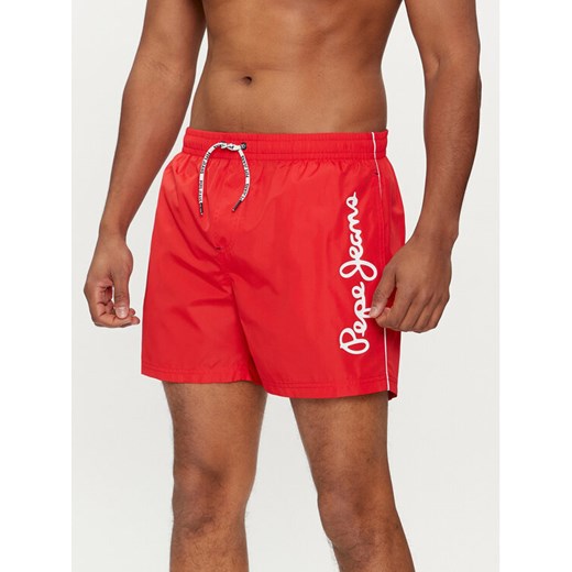Pepe Jeans Szorty kąpielowe Logo Swimshort PMB10393 Czerwony Regular Fit ze sklepu MODIVO w kategorii Kąpielówki - zdjęcie 182683094