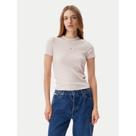Calvin Klein Jeans T-Shirt J20J225245 Różowy Slim Fit ze sklepu MODIVO w kategorii Bluzki damskie - zdjęcie 182683200