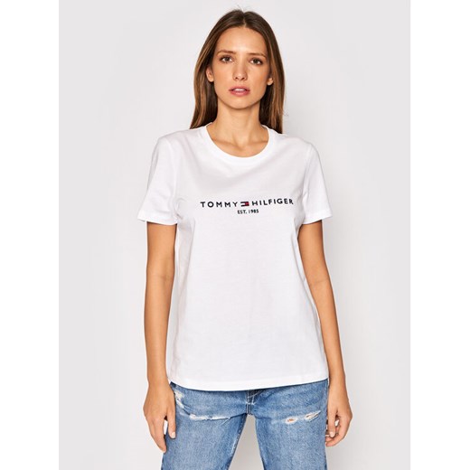 Tommy Hilfiger T-Shirt Heritage C-Nk WW0WW31999 Biały Regular Fit ze sklepu MODIVO w kategorii Bluzki damskie - zdjęcie 182683460