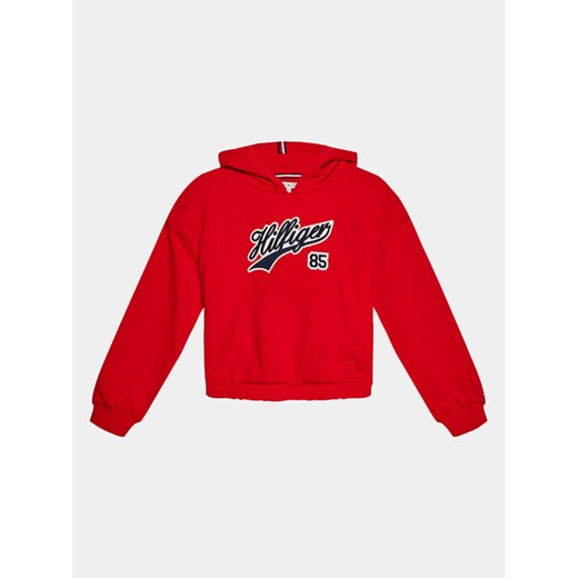 Tommy Hilfiger Bluza Hilfiger Script Hoodie KG0KG07721 Czerwony Regular Fit ze sklepu MODIVO w kategorii Bluzy dziewczęce - zdjęcie 182684402