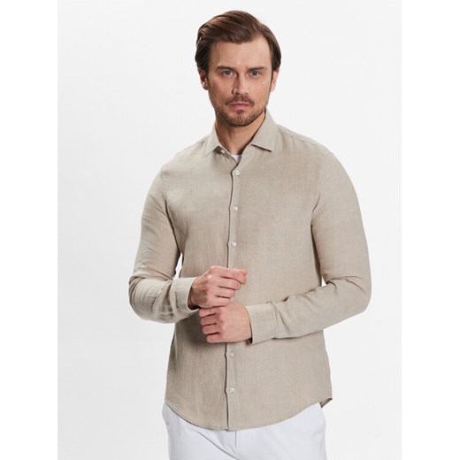 Calvin Klein Koszula Linen Solid Slim Shirt K10K109286 Beżowy Slim Fit ze sklepu MODIVO w kategorii Koszule męskie - zdjęcie 182685274