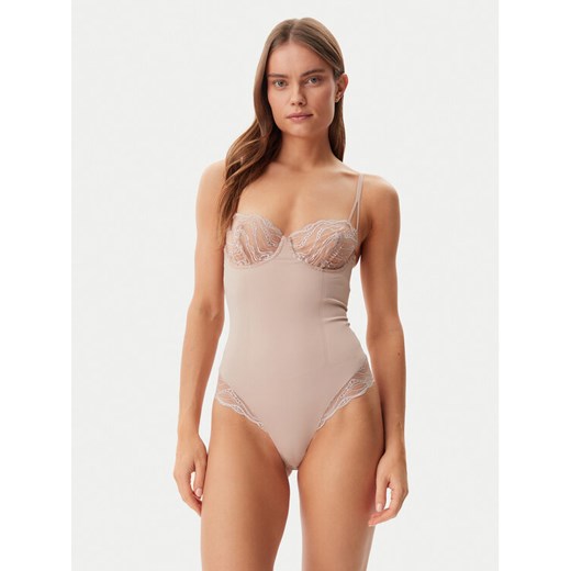 Calvin Klein Underwear Body 000QF8002E Beżowy ze sklepu MODIVO w kategorii Body damskie - zdjęcie 182685991