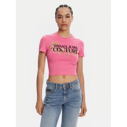 Versace Jeans Couture T-Shirt 78HAHC05 Różowy Slim Fit ze sklepu MODIVO w kategorii Bluzki damskie - zdjęcie 182686111