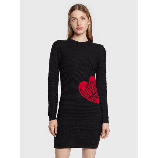 LOVE MOSCHINO Sukienka dzianinowa WSE0810X A125 Czarny Regular Fit ze sklepu MODIVO w kategorii Sukienki - zdjęcie 182686164