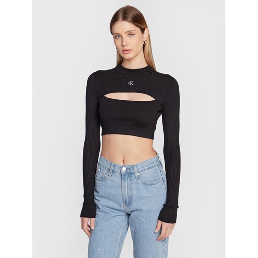 Calvin Klein Jeans Sweter J20J220446 Czarny Slim Fit ze sklepu MODIVO w kategorii Swetry damskie - zdjęcie 182686650