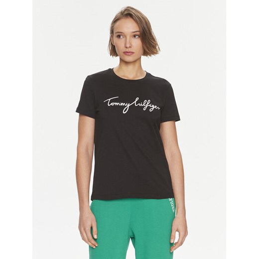 Tommy Hilfiger T-Shirt Signature WW0WW41674 Czarny Regular Fit ze sklepu MODIVO w kategorii Bluzki damskie - zdjęcie 182686914