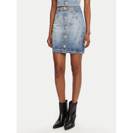 Balmain Spódnica jeansowa DF1LBA22DE53 Niebieski Slim Fit ze sklepu MODIVO w kategorii Spódnice - zdjęcie 182687780