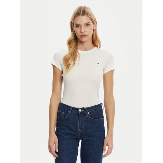 Tommy Jeans T-Shirt DW0DW20459 Biały Slim Fit ze sklepu MODIVO w kategorii Bluzki damskie - zdjęcie 182687823