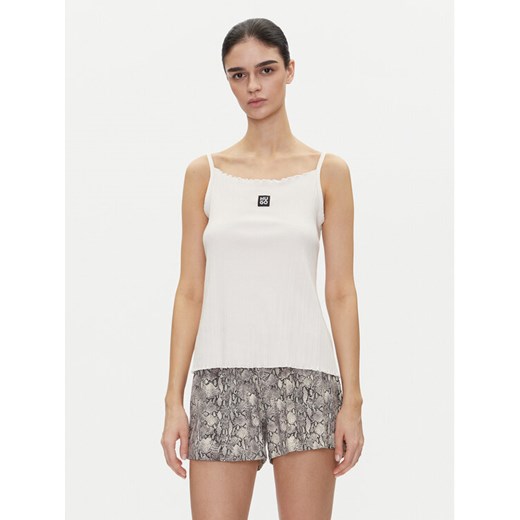 HUGO Top Rib_Vest 50540056 Écru Regular Fit ze sklepu MODIVO w kategorii Bluzki damskie - zdjęcie 182688342