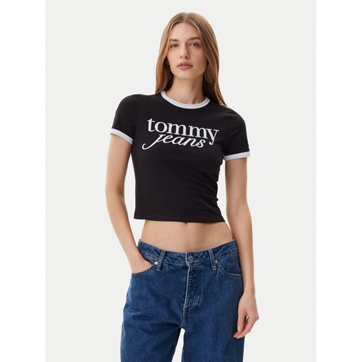 Tommy Jeans T-Shirt Script Ringer DW0DW20631 Czarny Slim Fit ze sklepu MODIVO w kategorii Bluzki damskie - zdjęcie 182688552