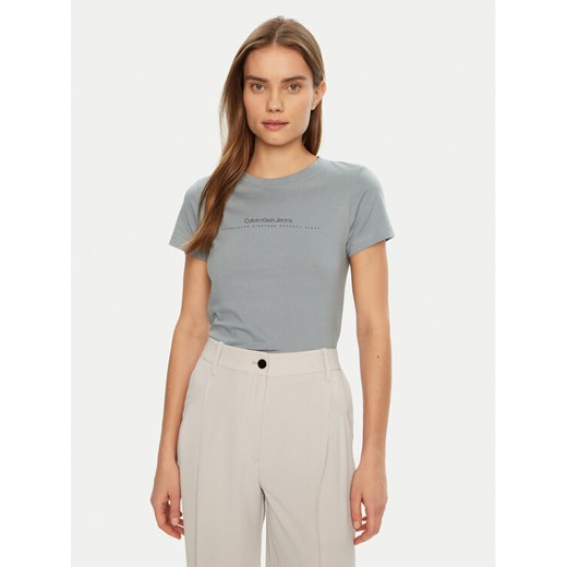 Calvin Klein Jeans T-Shirt Institutional Graphic J20J224990 Szary Slim Fit ze sklepu MODIVO w kategorii Bluzki damskie - zdjęcie 182688912