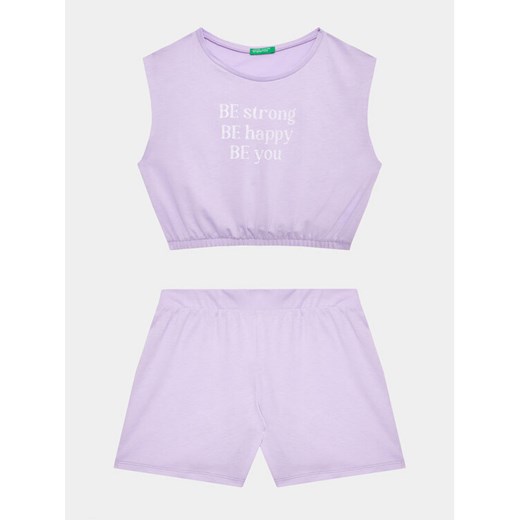 United Colors Of Benetton Komplet t-shirt i spodenki 3096CK007 Fioletowy Regular Fit ze sklepu MODIVO w kategorii Komplety dziewczęce - zdjęcie 182689263