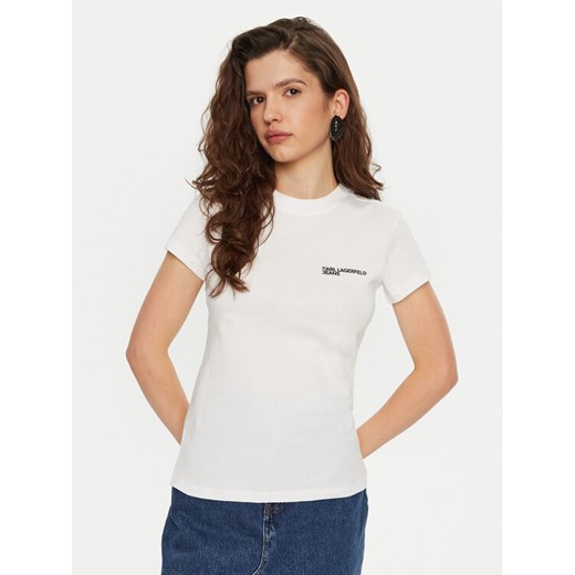 Karl Lagerfeld Jeans T-Shirt A1W17004 Biały Slim Fit ze sklepu MODIVO w kategorii Bluzki damskie - zdjęcie 182689540