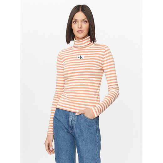Calvin Klein Jeans Golf J20J222246 Pomarańczowy Slim Fit ze sklepu MODIVO w kategorii Bluzki damskie - zdjęcie 182689664