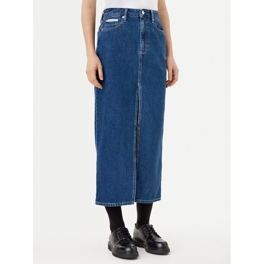 Calvin Klein Jeans Spódnica jeansowa J20J224531 Granatowy Straight Fit ze sklepu MODIVO w kategorii Spódnice - zdjęcie 182689822