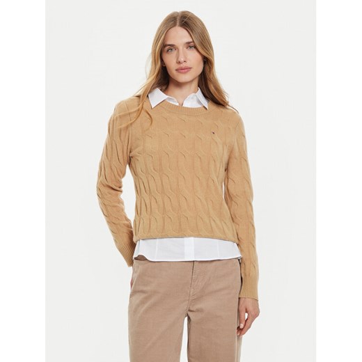 Tommy Hilfiger Sweter WW0WW43586 Beżowy Regular Fit ze sklepu MODIVO w kategorii Swetry damskie - zdjęcie 182689861