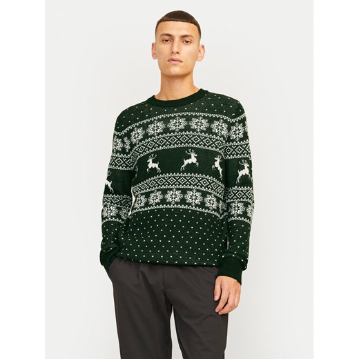 Jack&Jones Sweter Xmas Gabriel 12266118 Zielony Regular Fit ze sklepu MODIVO w kategorii Swetry męskie - zdjęcie 182690144