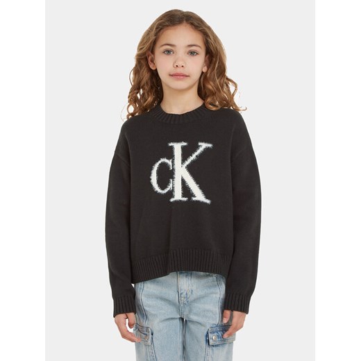 Calvin Klein Jeans Sweter Fluffy Monogram IG0IG02220 Czarny Regular Fit ze sklepu MODIVO w kategorii Swetry dziewczęce - zdjęcie 182690204