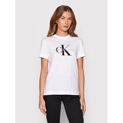 Calvin Klein Jeans T-Shirt J20J219142 Biały Regular Fit ze sklepu MODIVO w kategorii Bluzki damskie - zdjęcie 182690314