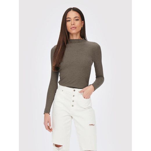 ONLY Bluzka Emma 15180040 Brązowy Slim Fit ze sklepu MODIVO w kategorii Bluzki damskie - zdjęcie 182691183