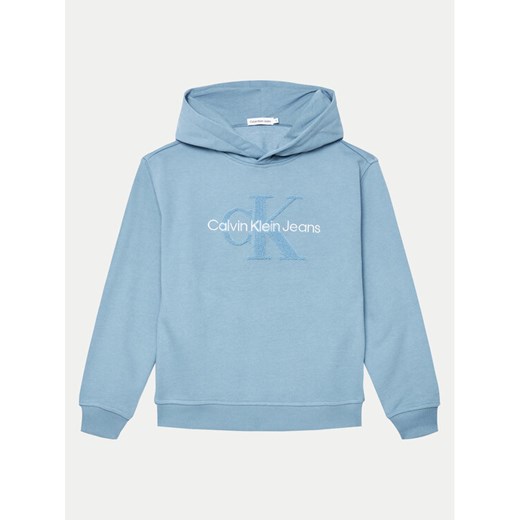 Calvin Klein Jeans Bluza Peached Terry Monologo IB0IB02142 Niebieski Regular Fit ze sklepu MODIVO w kategorii Bluzy chłopięce - zdjęcie 182692204