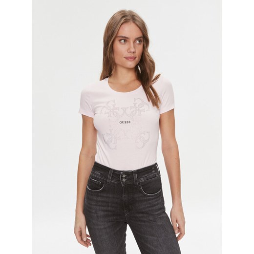 Guess T-Shirt W4RI35 J1314 Różowy Slim Fit ze sklepu MODIVO w kategorii Bluzki damskie - zdjęcie 182692843