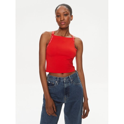 Calvin Klein Jeans Top Logo J20J223110 Czerwony Slim Fit ze sklepu MODIVO w kategorii Bluzki damskie - zdjęcie 182693231