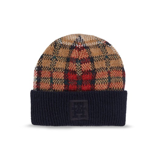 Tommy Hilfiger Czapka Tommy Check Beanie AW0AW15315 Granatowy ze sklepu MODIVO w kategorii Czapki zimowe damskie - zdjęcie 182693363