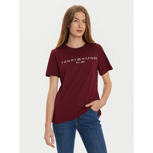 Tommy Hilfiger T-Shirt WW0WW40276 Bordowy Regular Fit ze sklepu MODIVO w kategorii Bluzki damskie - zdjęcie 182693421