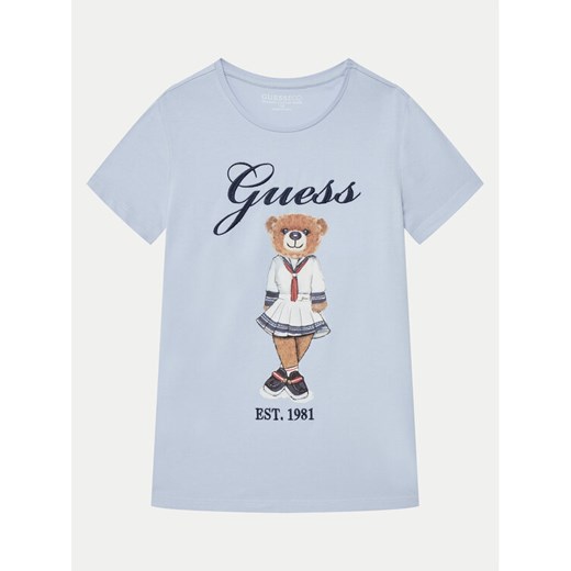 Guess T-Shirt J5RI24 K6YW4 Błękitny Regular Fit ze sklepu MODIVO w kategorii Bluzki dziewczęce - zdjęcie 182693773