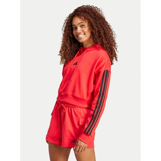 adidas Bluza Essentials 3-Stripes IS6997 Czerwony Regular Fit ze sklepu MODIVO w kategorii Bluzy damskie - zdjęcie 182693863