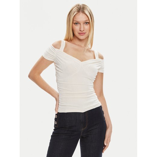 Guess Bluzka Emily W4GP17 KBEM0 Écru Slim Fit ze sklepu MODIVO w kategorii Bluzki damskie - zdjęcie 182694060