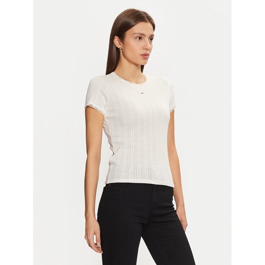 Tommy Jeans T-Shirt DW0DW19493 Écru Slim Fit ze sklepu MODIVO w kategorii Bluzki damskie - zdjęcie 182694493