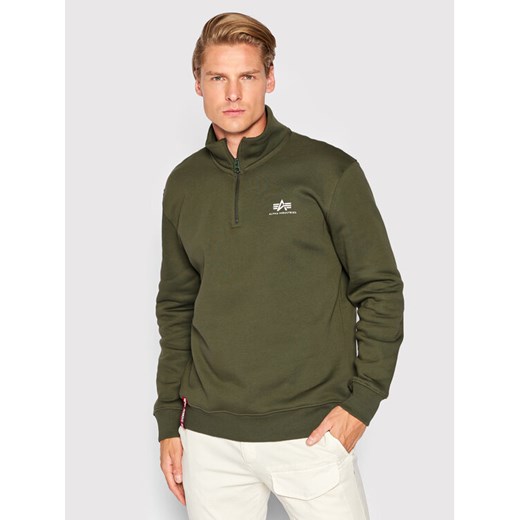 Alpha Industries Bluza Half Zip 108308 Zielony Regular Fit ze sklepu MODIVO w kategorii Bluzy męskie - zdjęcie 182694612