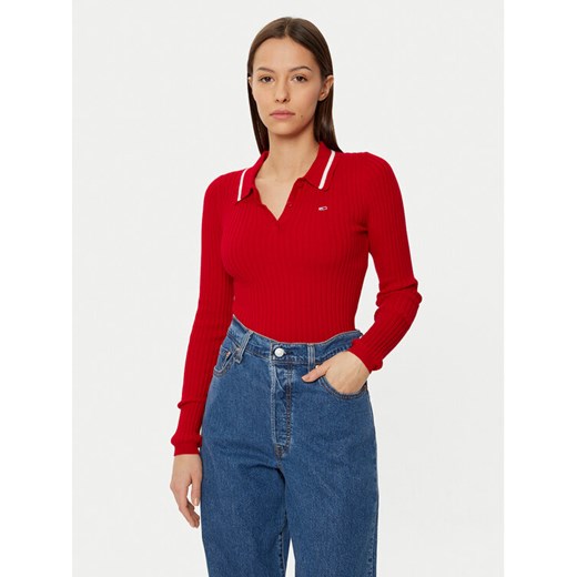 Tommy Jeans Sweter DW0DW19887 Czerwony Slim Fit ze sklepu MODIVO w kategorii Swetry damskie - zdjęcie 182694890