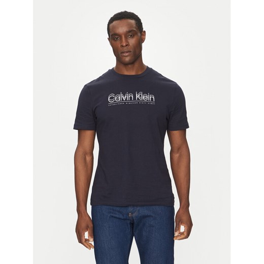 Calvin Klein T-Shirt Double Logo K10K114149 Granatowy Regular Fit ze sklepu MODIVO w kategorii T-shirty męskie - zdjęcie 182695282