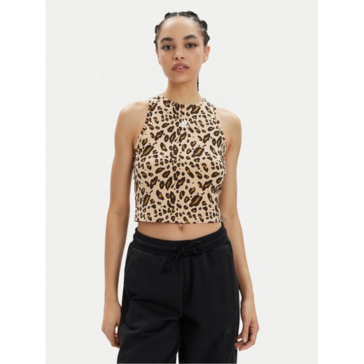 adidas Top Essentials Animal-Print IR9310 Beżowy Slim Fit ze sklepu MODIVO w kategorii Bluzki damskie - zdjęcie 182695664