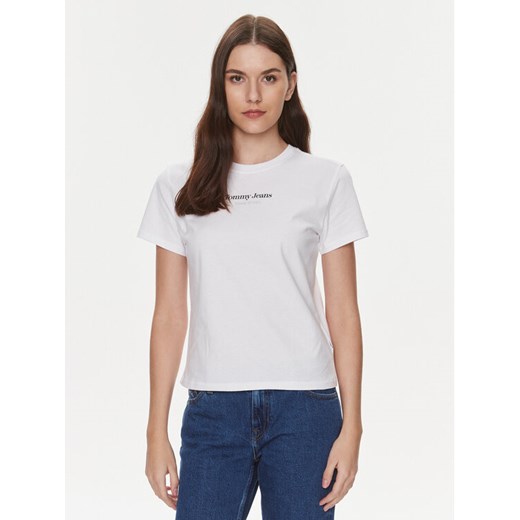 Tommy Jeans T-Shirt Essential DW0DW17359 Biały Regular Fit ze sklepu MODIVO w kategorii Bluzki damskie - zdjęcie 182697111