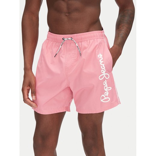 Pepe Jeans Szorty kąpielowe Logo PMB10419 Różowy Regular Fit ze sklepu MODIVO w kategorii Kąpielówki - zdjęcie 182697190