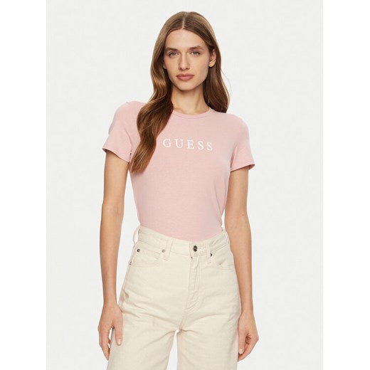 Guess T-Shirt O5RI01 KBBU1 Różowy Slim Fit ze sklepu MODIVO w kategorii Bluzki damskie - zdjęcie 182697714